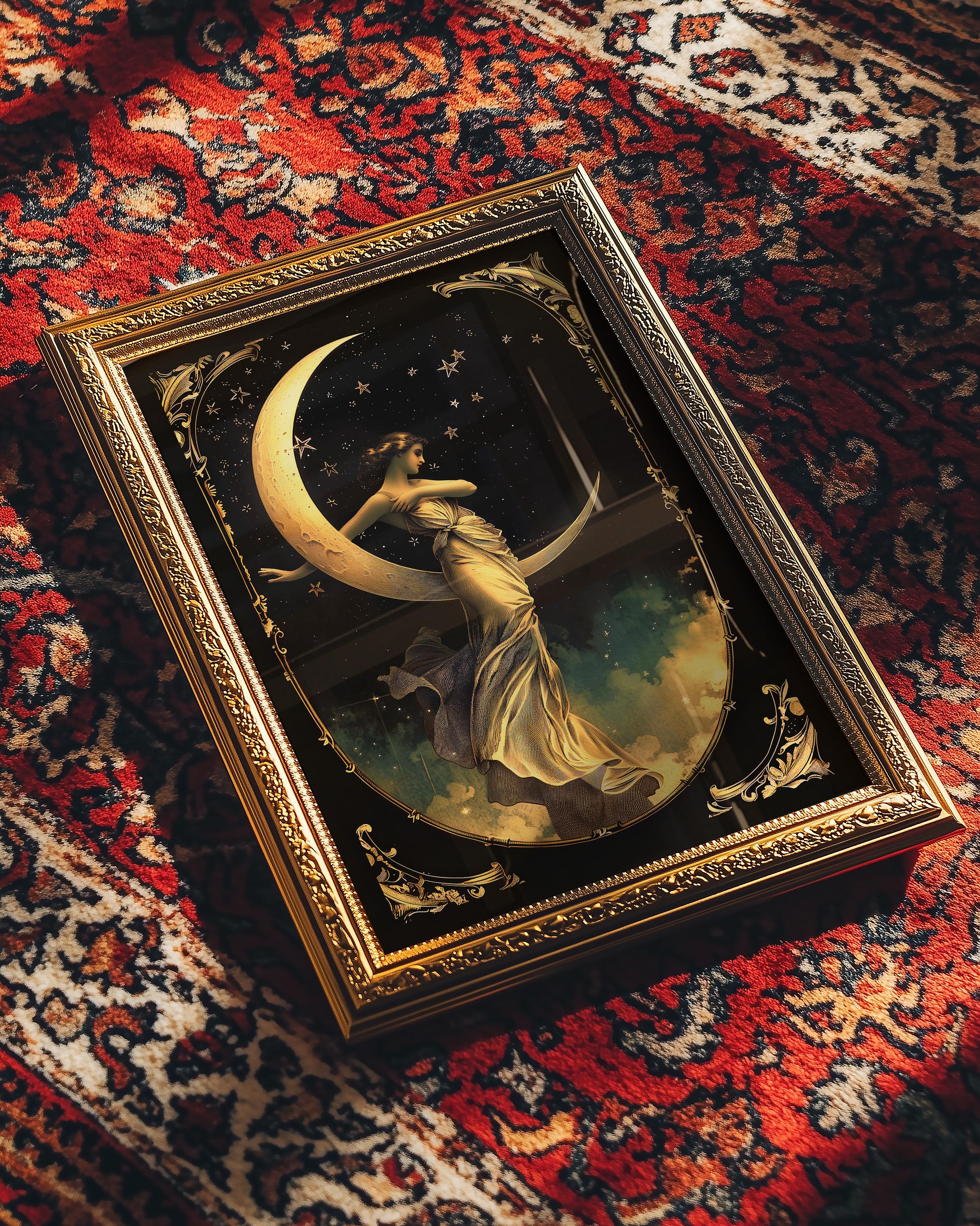 Moon Goddess Art Print | Sacred Feminine Wall Art | Art Nouveau Lunar ...