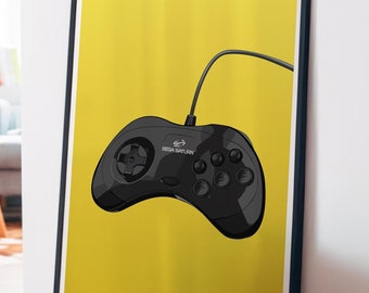 Impresión de mando retro de Sega Saturn: Decoración para habitación gamer (Descarga digital)