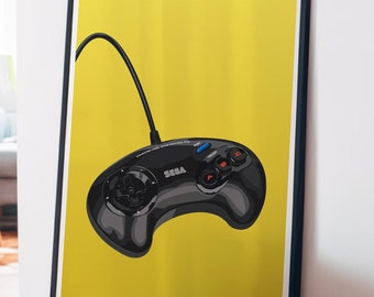 Impresión de mando retro de Sega: Decoración para habitación gamer (Descarga digital)