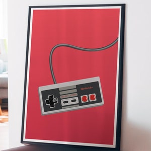 Gamer Art, Retro Video Game Console Controllers Print, Gifts for Gamer, Game Room Poster, Teen Boys Bedroom Decor, Video Game Illustrations