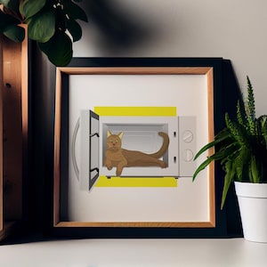 Micro Nap. Perilous Pussycats. Funny Cat Art. Modern Art Print. Colourful Cat Art. Square Art. Cat Illustration. Cat Lover Gift