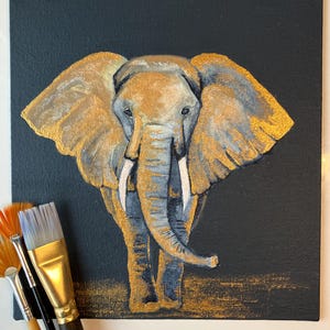 Aquarela, pintura acrílica, elefante, pintura, decoração de interiores, design de interiores, ideia de presente, feito à mão, arte, presente, animal