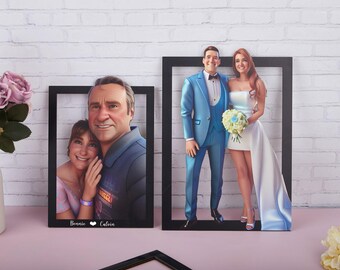 Custom 3D Wooden Family Portrait Frame, Pixar Style Gift