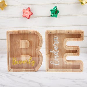 Hucha con nombre personalizada, hucha con letras, hucha de madera, hucha con nombre para niños, hucha preparada para niños