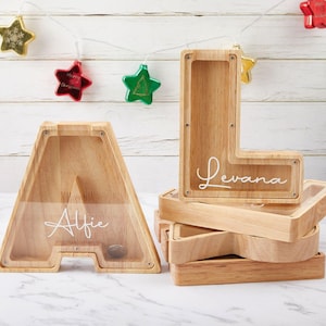 Alcancía de madera personalizada para niños, alcancía con nombre personalizado, alcancía, alcancía para niños, alcancía de madera para cumpleaños