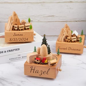 Personalized Name Carving Souvenir Music Box, Carousel Music Box, Christmas Music Box Gift, Customized Music Box, Christmas Gift