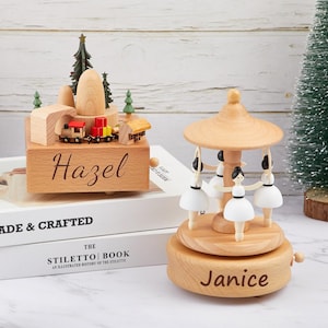 Caja de música para niños, caja de música de tren de madera personalizada, caja de música de madera hecha a mano, regalo de madera personalizado hecho a mano, regalo de Navidad