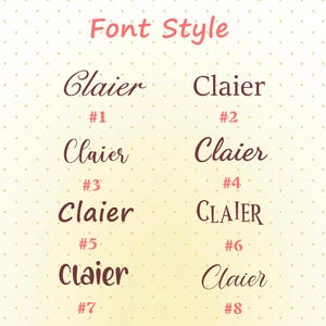 Puede incluir: Un gr&aacute;fico que muestra ocho estilos de fuente diferentes para la palabra "Claier". Los estilos de fuente est&aacute;n numerados del 1 al 8.