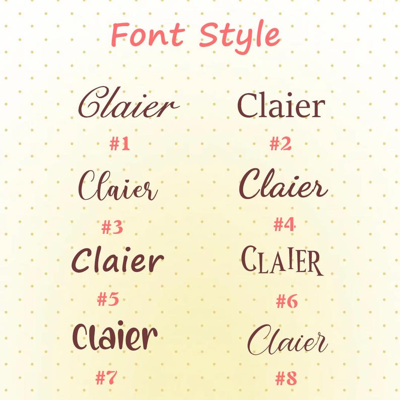 Puede incluir: Un gr&aacute;fico que muestra ocho estilos de fuente diferentes para la palabra "Claier". Los estilos de fuente est&aacute;n numerados del 1 al 8.