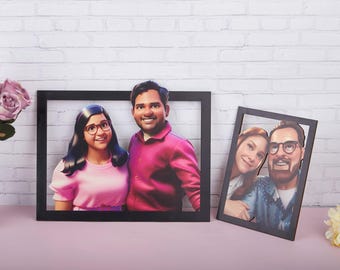 Personalized 3D Cartoon Portrait, Custom Wooden Photo Frame, Pixar Style
