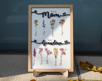Personalized Birth Month Flower Sign, Custom Grandma's Garden Wooden Plaque