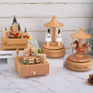 Caja de música de regalo para niños, caja de música de recuerdo, caja de música de madera, caja de música de Nochebuena, caja de música con nombre personalizado, regalo de Navidad