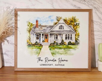 Retrato de casa en acuarela personalizado, arte para el hogar personalizado (descarga digital)