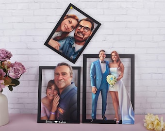 Personalized 3D Wood Cartoon Family Portrait, Custom Anniversary Gift