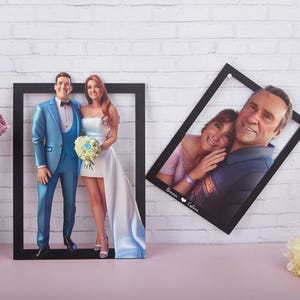 3D Holz Cartoon Paar Porträt Foto, Holz Cartoon Familie Wandmalerei, Benutzerdefinierte Pixar Stil 3D Bilderrahmen, Familien Geschenk, Valentinstag Geschenk