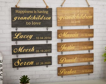Personalized Grandchildren Names Birthdates Sign, Rustic Farmhouse Decor