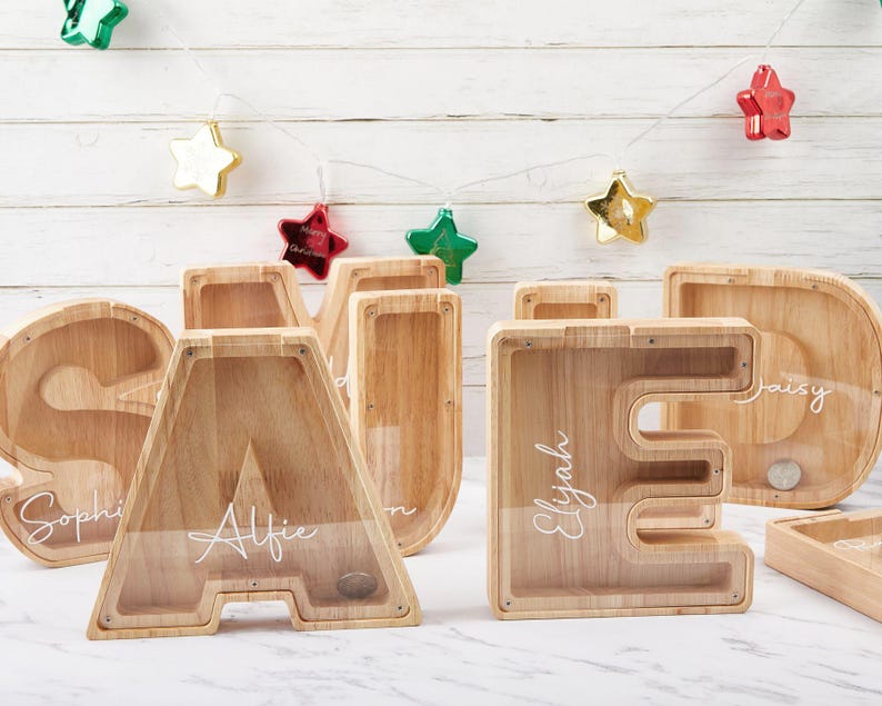 Coin Bank Lettering Personalized Wooden Letter Piggy Bank, Custom Initial Coin Bank - Etsy