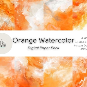 Puede incluir: Un paquete de papel digital con 8 diseños de acuarela naranja. Cada diseño mide 30,48 cm por 30,48 cm y 300 dpi.