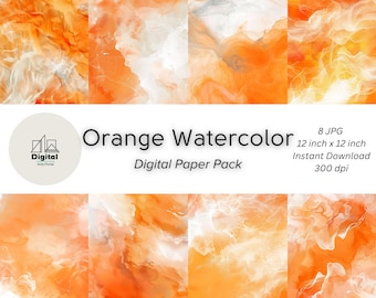 Peut inclure: Un pack de papier numérique avec 8 motifs aquarelle orange. Chaque motif mesure 30,48 cm sur 30,48 cm et 300 dpi.