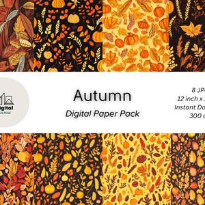 Autumn Leaves Digital Paper Pack | Fall Harvest Patterns | Seamless Printables for Thanksgiving | Instant Download | Autumn Pattern Print