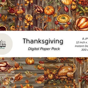 Carta digitale per la festa del Ringraziamento / Tacchino arrosto, cornucopia e verdure autunnali / Modelli per le feste / Download immediato / Ringraziamento