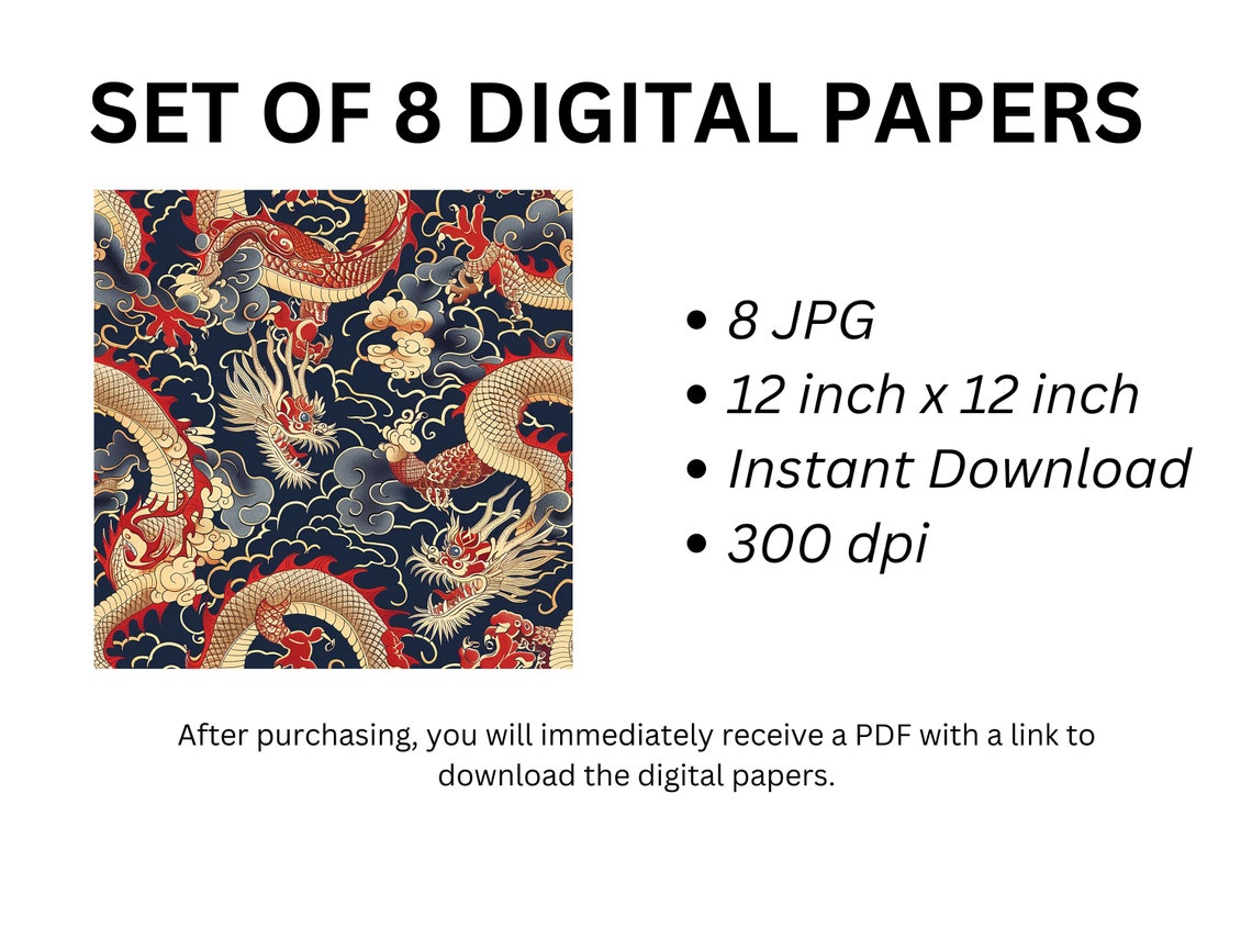 Chinese Dragon Digital Paper Pack Chinese Silk Brocade Printable Art ...