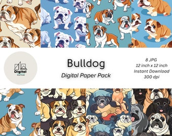 Bulldog Digital Paper: Playful Dog Graphics (Commercial Download)