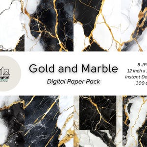 Gold Marble Digital Paper: Black & White Seamless Patterns (Instant Download)