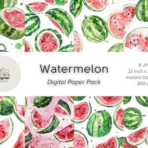 Watermelon Digital Paper Pack | Summer Fruit Patterns | Cute Fruits | Seamless Pattern | Printable Scrapbook Paper | Instant Download