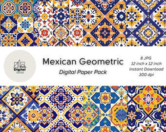 Mexican Talavera Digital Paper Pack: Geometric Patterns (Instant Download)