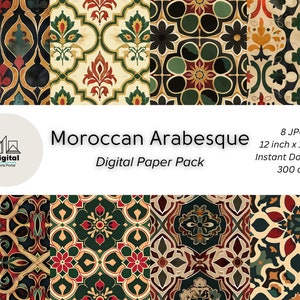 Digitaal papierpakket Marokkaanse Arabesque-motieven | Marokkaans Arabesk-patroon | Afdrukbare kunst | Naadloos patroon | Direct downloaden