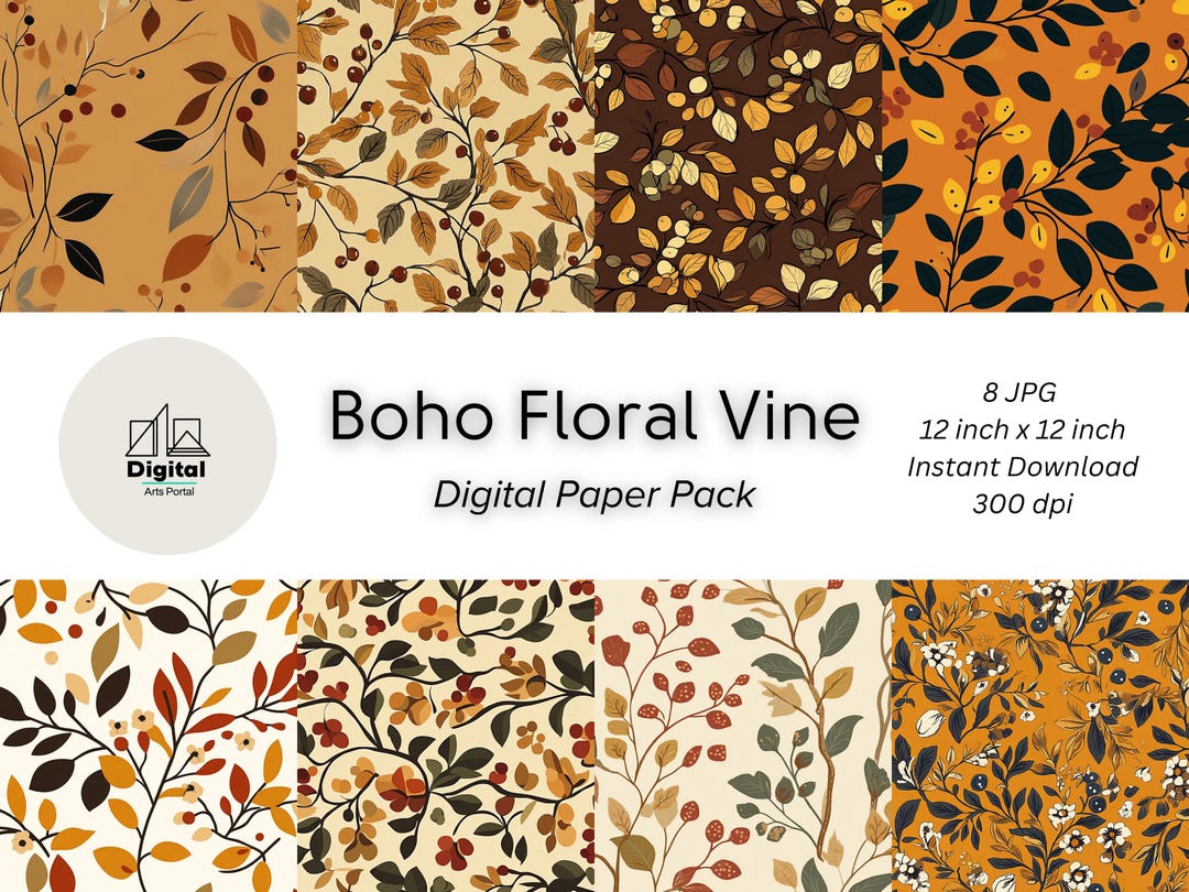 Boho Floral Digital Paper Pack: Terracotta Olive Seamless Pattern ...