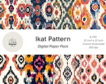 Ikat Pattern Digital Paper Pack: Tribal Textile Art (Instant Download)