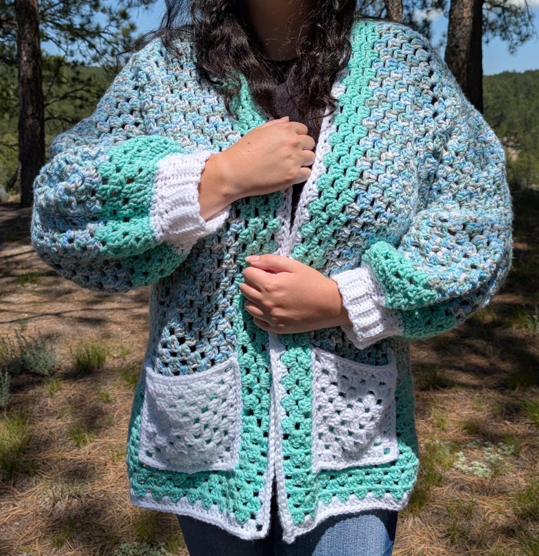Ocean Breeze Cardigan, Crochet Cardigan, Handmade, Granny Hexagon