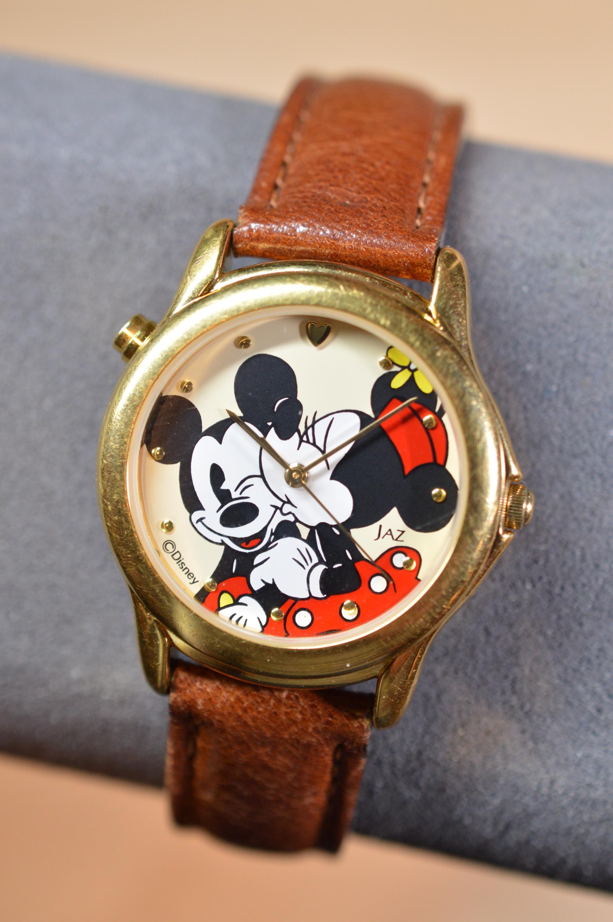 Vintage Mickey Mouse Watch US Time Manual Wind Chrome Bezel Brown Leather Strap Vintage ingersoll mickey mouse Production 1960 Movement  main image 2