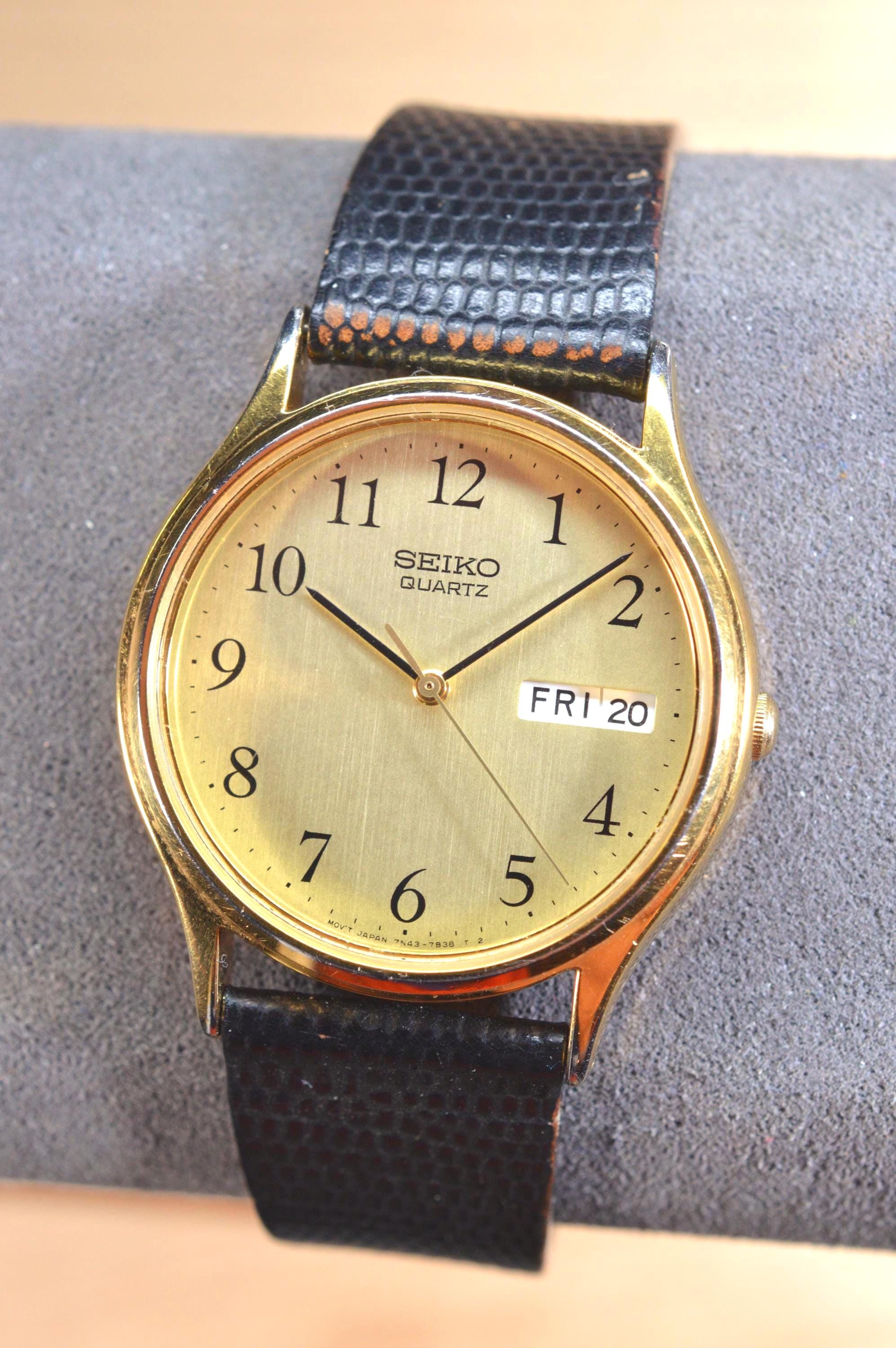 Vintage Seiko 7N43-7A79 Men's Gold-tone Quartz Day Date Watch - Etsy
