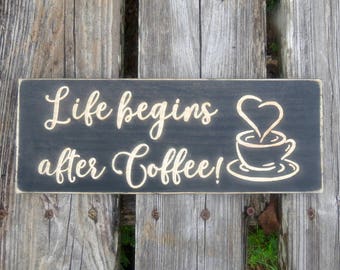 coffee sign, kitchen wall decor, life begins after coffee sign, kitchen decor, kitchen sign, coffee decor, coffee lover, home decor, rustic