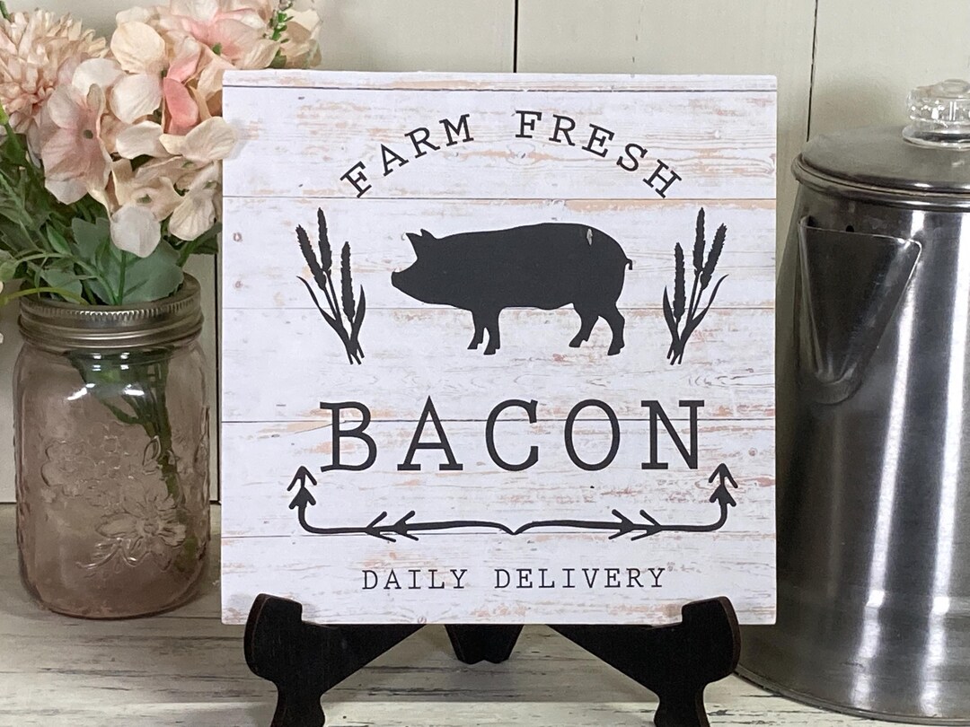 Farm Fresh Bacon Wall Hanging Wood Sign, Decorative Signs for Kitchen ...