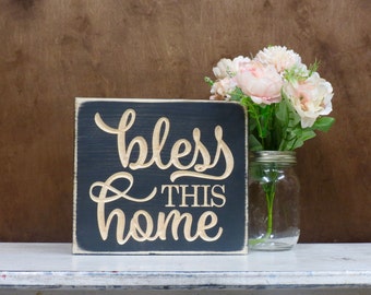 bless this home lightly distressed wood sign