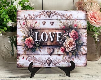 love with roses wall hanging wood sign, love sign, pretty roses, love is real, love hurts, mother's day gift, bridal shower gift