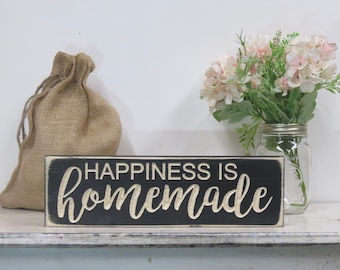 Happiness is Homemade Wood Sign, Carved Farmhouse Decor
