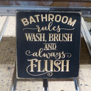 bathroom rules lightly distressed wood sign, laundry room decor