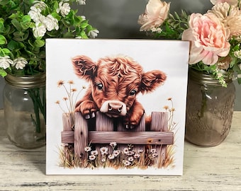 Baby Highland Cow Picture on Thick Plywood | Clear Coated Wall Art