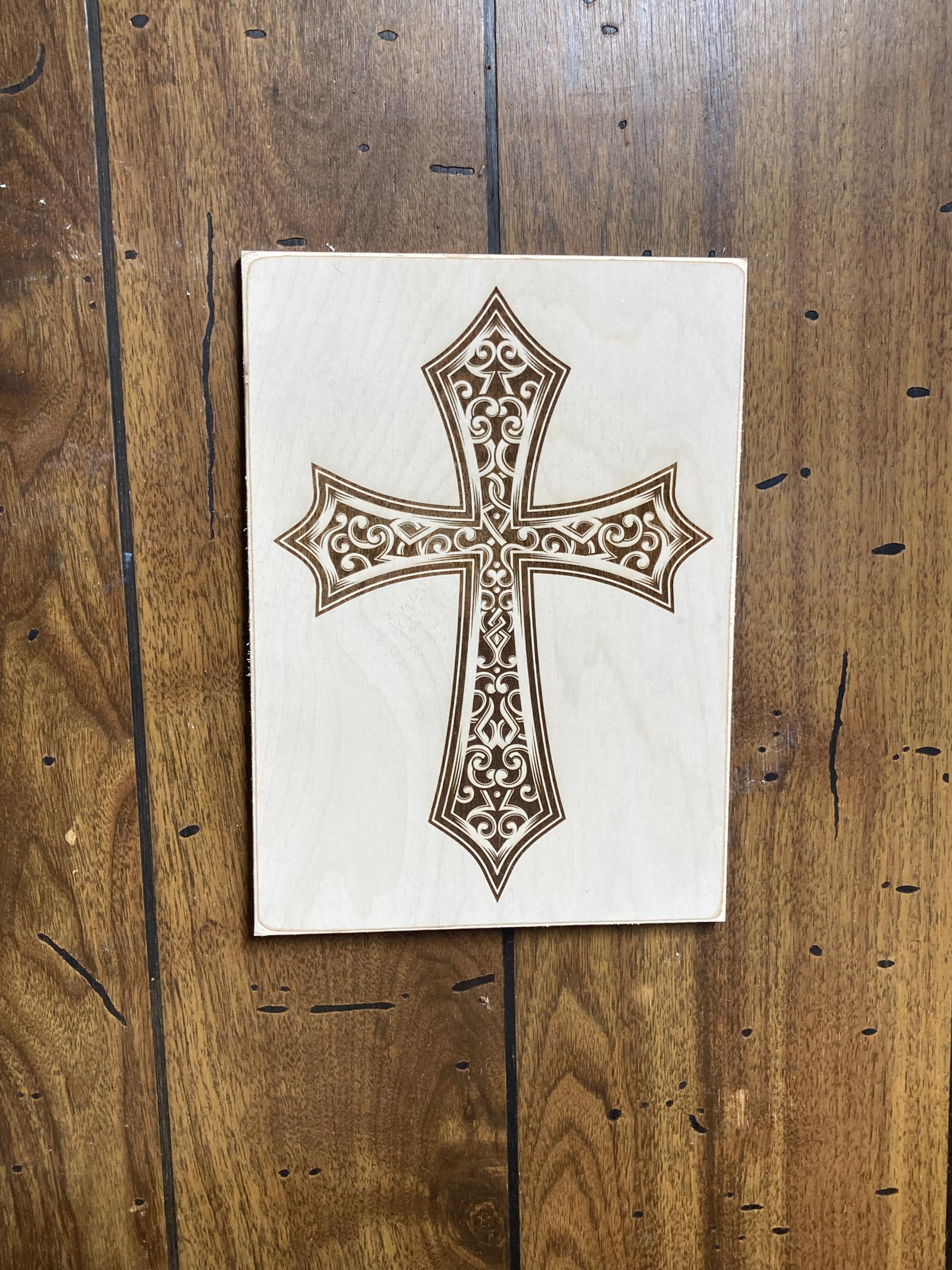 Laser Engraved Cross on Antique White Plywood – 1/2 in Thick With ...