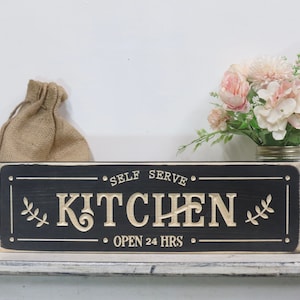 kitchen serve yourself lightly distressed wood sign