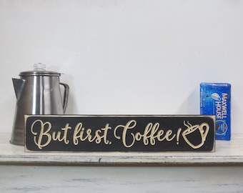 But First Coffee Sign, Carved Wood Kitchen Decor
