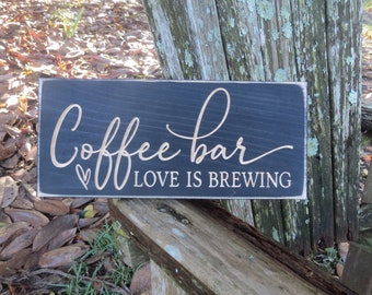 lightly distressed wood coffee bar sign