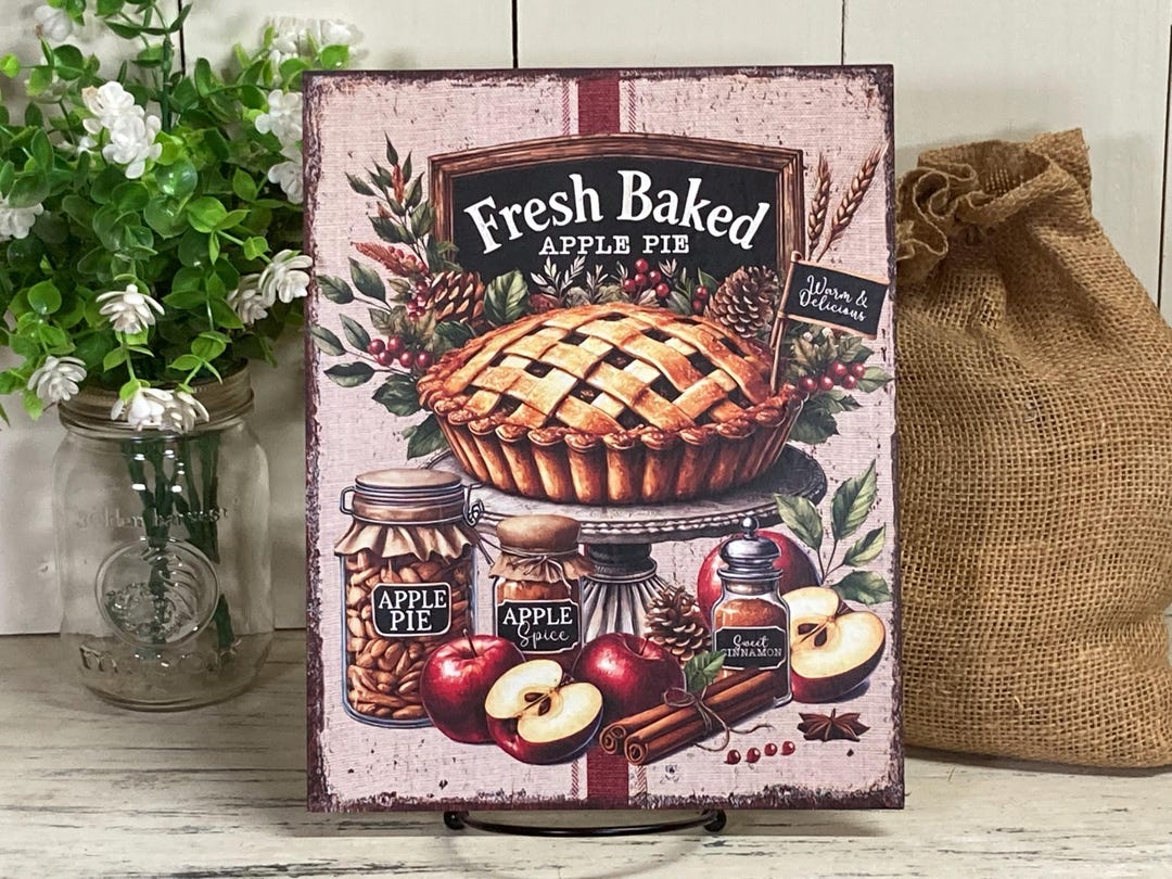 Fresh Baked Apple Pie Wood Wall Hanging Sign, Fresh E, Baked, Mom's ...