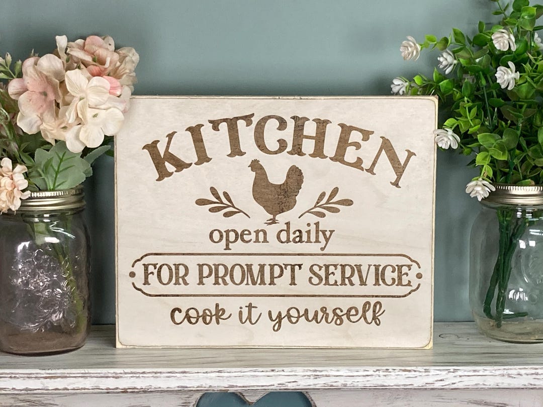 Antique White Wood Kitchen Sign - Open Daily, Keyhole Slot, 1/2” Thick ...