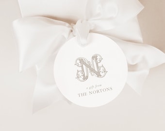 Round Custom Monogram Gift Tags for Weddings | Printed Gift Tags | Circle Gift Tag, Welcome Bag Tag, Custom Gift Tag | CHARLOTTE